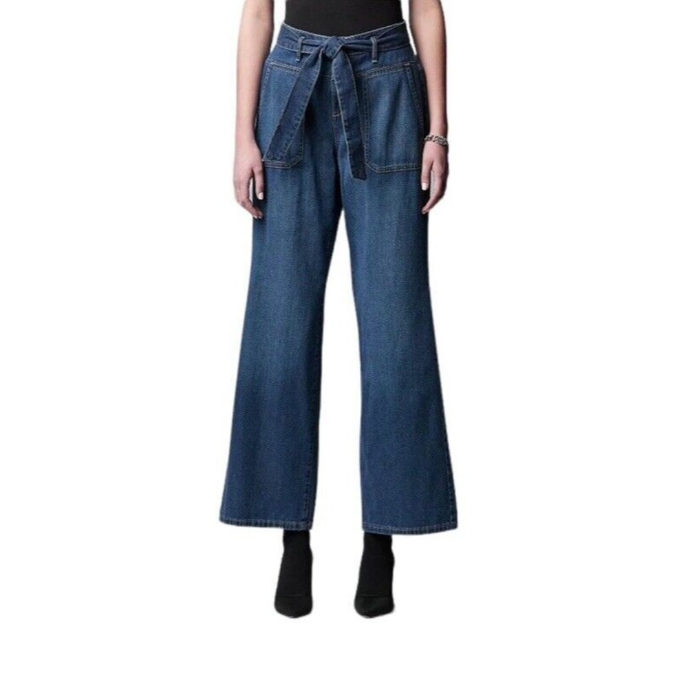 Simply Vera Wang Blue Soft Denim Tie Waist Wide Flare Style Trousers Size 18 NWT